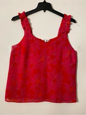 Rose & Olive Pink and Red Floral Ruffle-Strap Camisole